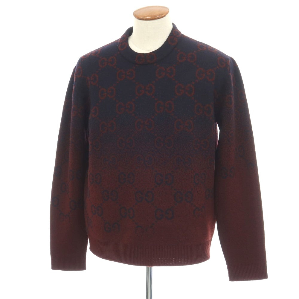 【中古】グッチ GUCCI ウール GGロゴ ジャカード クルーネック プルオーバーニット ネイビーxボルドー【サイズM】【 状態ランクA 】【 メンズ 】