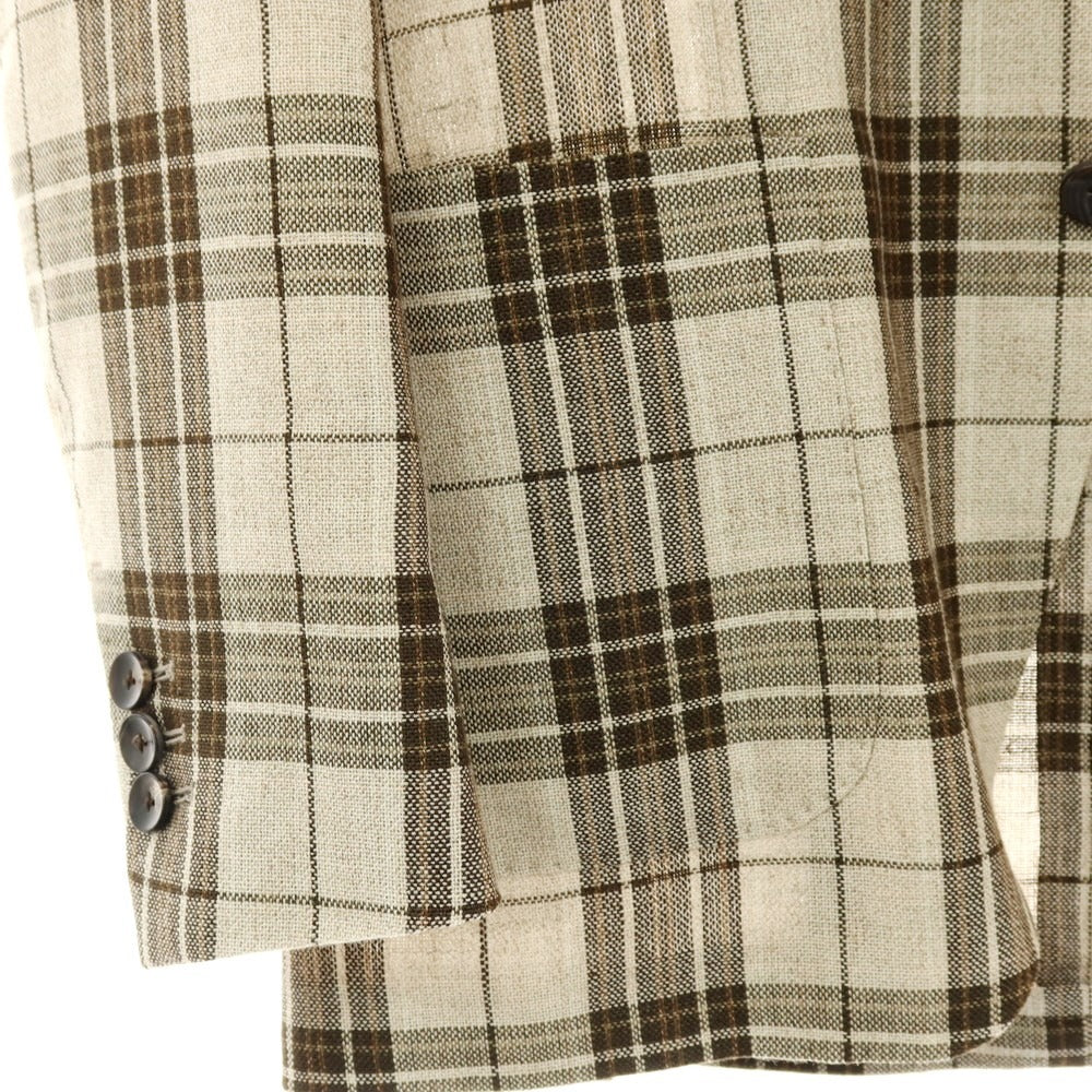 【中古】ラルディーニ LARDINI ウールリネン チェック 3B テーラードジャケット ベージュ【サイズ42】【 状態ランクB 】【 メンズ 】