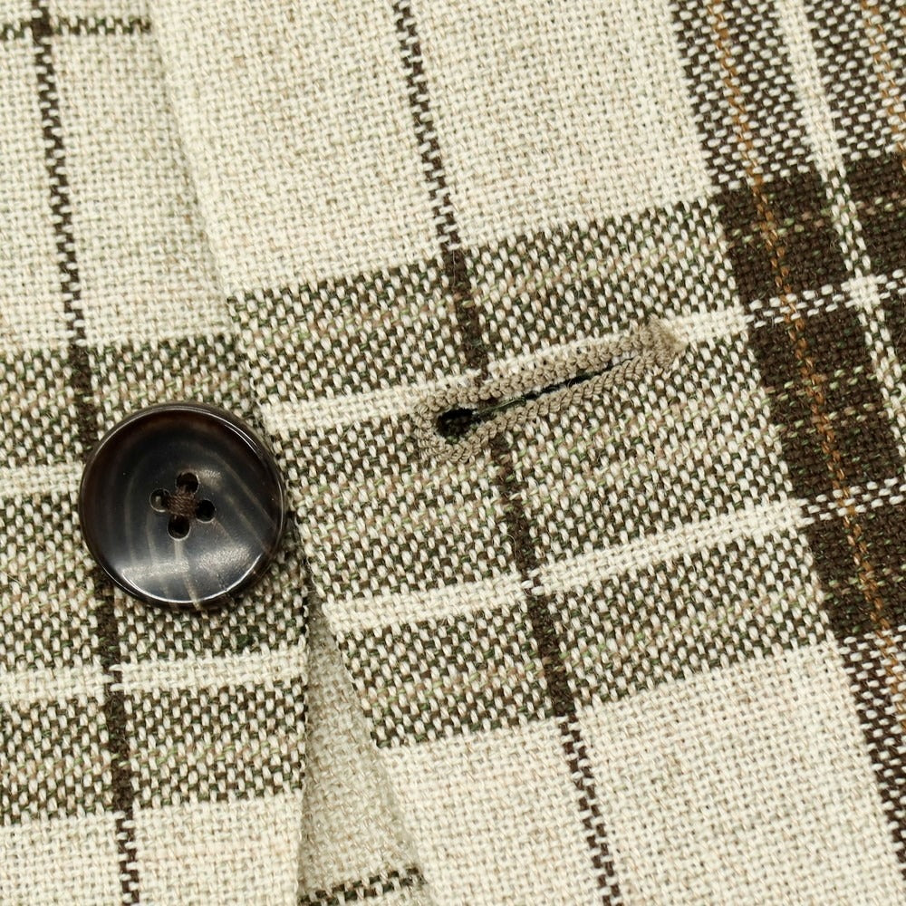 【中古】ラルディーニ LARDINI ウールリネン チェック 3B テーラードジャケット ベージュ【サイズ42】【 状態ランクB 】【 メンズ 】