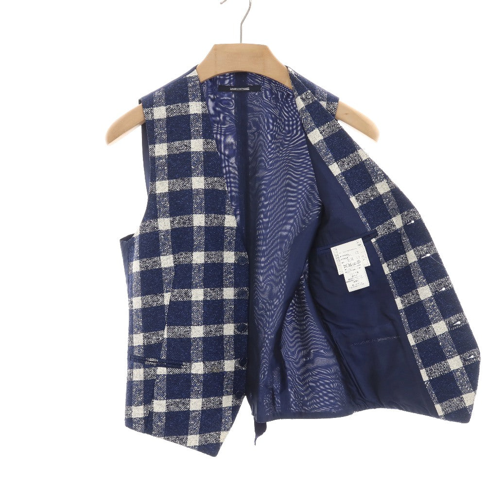 【中古】タリアトーレ TAGLIATORE リネンナイロン チェック ドレス系ジレ ベスト ネイビーxホワイト【サイズ44】【 状態ランクC 】【 メンズ 】