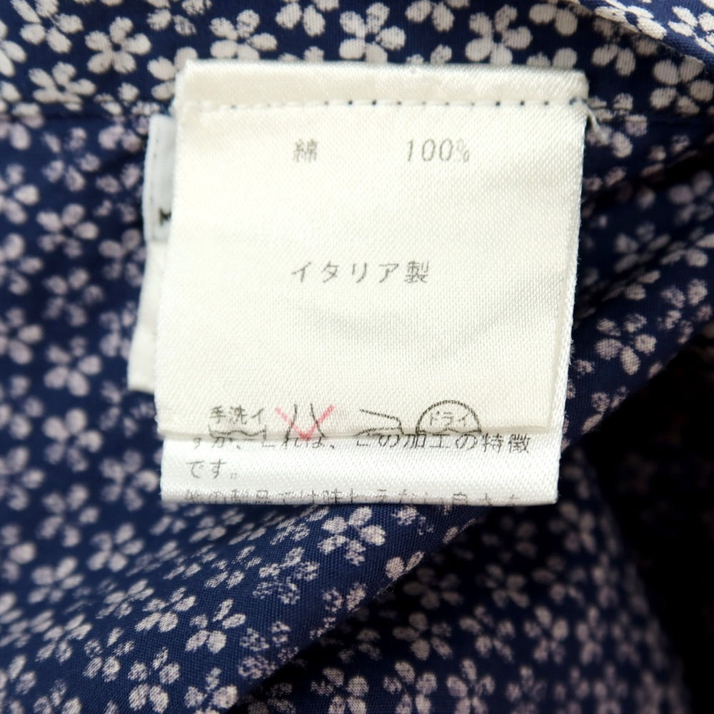 【中古】フィナモレ Finamore コットン 花柄 プリント ホリゾンタルカラー カジュアルシャツ ネイビーxホワイト【サイズXS】【 状態ランクC 】【 メンズ 】