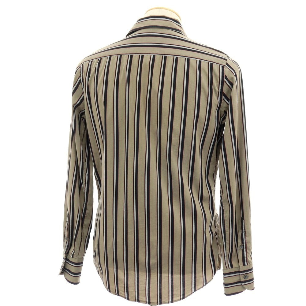 【中古】マテウッチ Matteucci コットン ストライプ カジュアルシャツ カーキ系xレッド【サイズ37】【 状態ランクC 】【 メンズ 】
