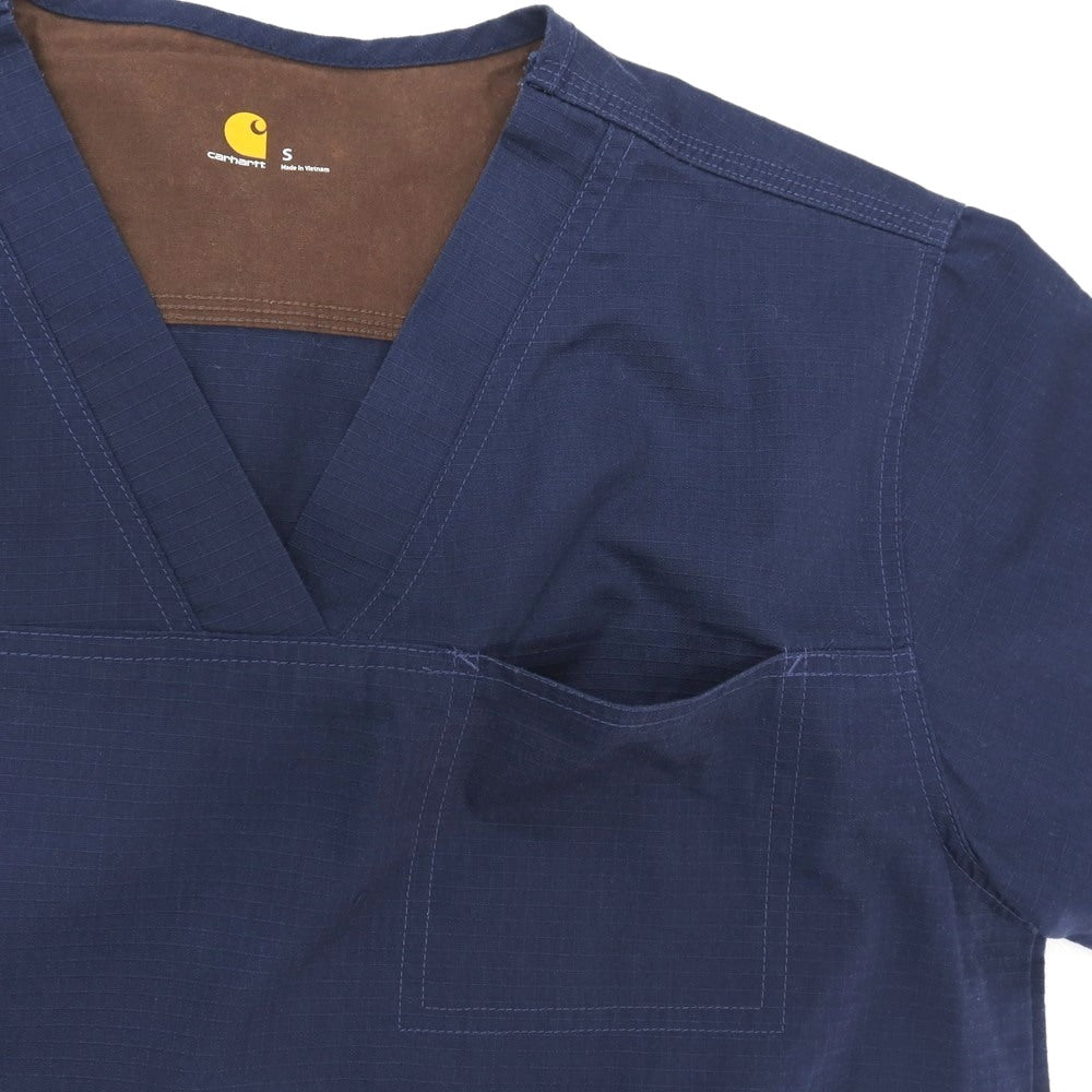 【中古】カーハート Carhartt リップストップ コットンポリエステル Vネック スクラブトップ 半袖カットソー ネイビー【サイズS】【 状態ランクB 】【 メンズ 】