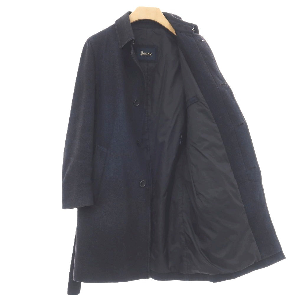 【中古】ヘルノ Herno ウールコットン ヘリンボーン 中綿入り ベルテッド ステンカラーコート ネイビーxブラック【サイズ44】【 状態ランクD 】【 メンズ 】