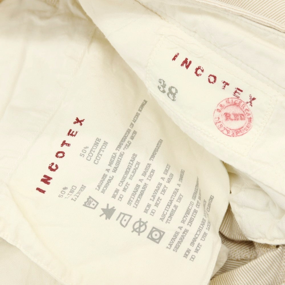 【中古】インコテックスレッド INCOTEX RED リネンコットン ストライプ カジュアルスラックスパンツ ベージュ【サイズ38】【 状態ランクC 】【 メンズ 】