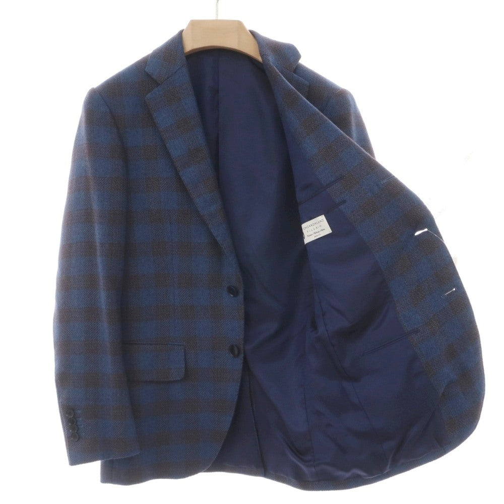 【中古】トゥモローランド TOMORROWLAND PILGRIM ベビーアルパカウールシルク チェック 3B テーラードジャケット ダークブルーxブラウン【サイズ44】【 状態ランクC 】【 メンズ 】
