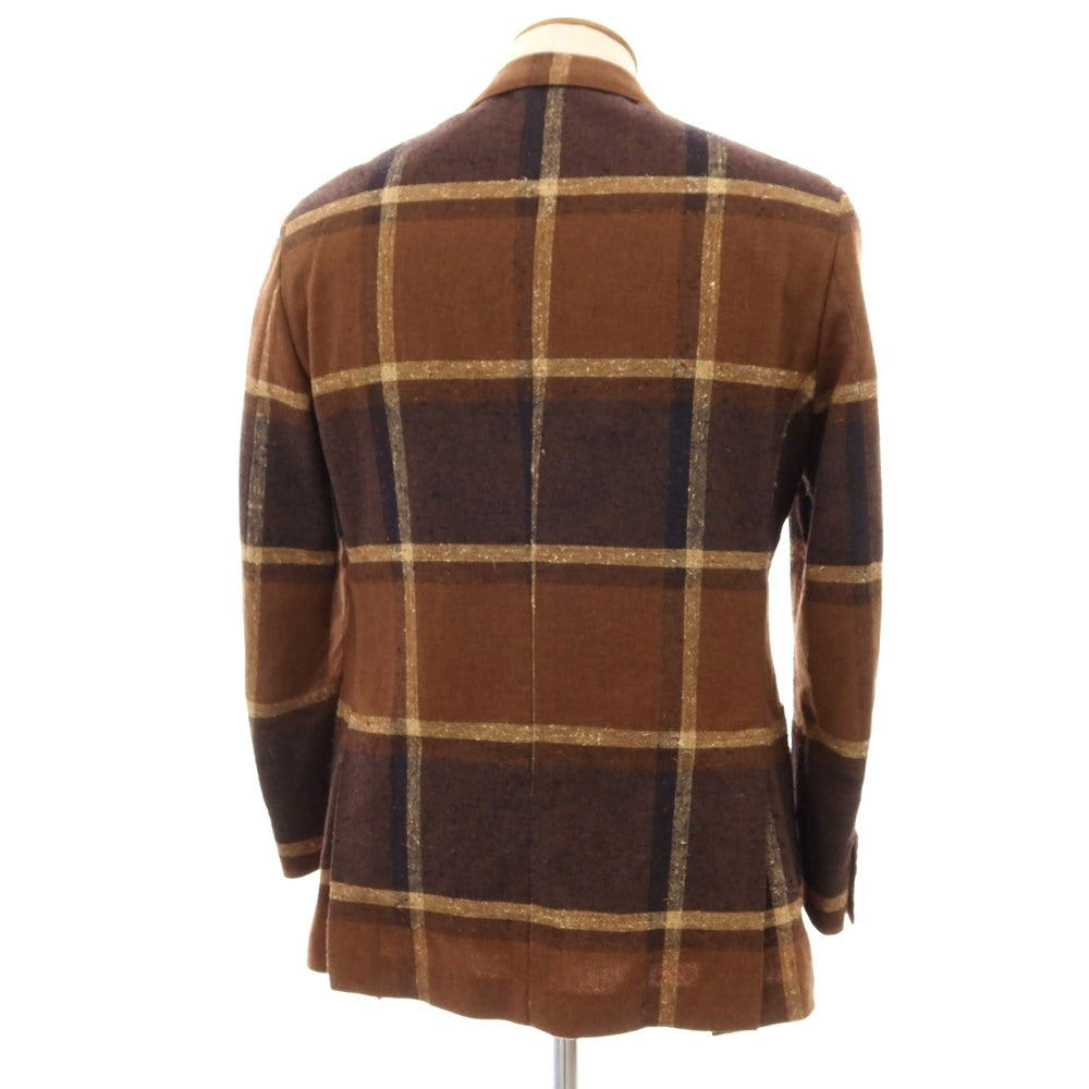 【中古】ラルディーニ LARDINI ウールナイロンレーヨンシルク チェック 3B テーラードジャケット ブラウンxネイビー【サイズ46】【 状態ランクB 】【 メンズ 】