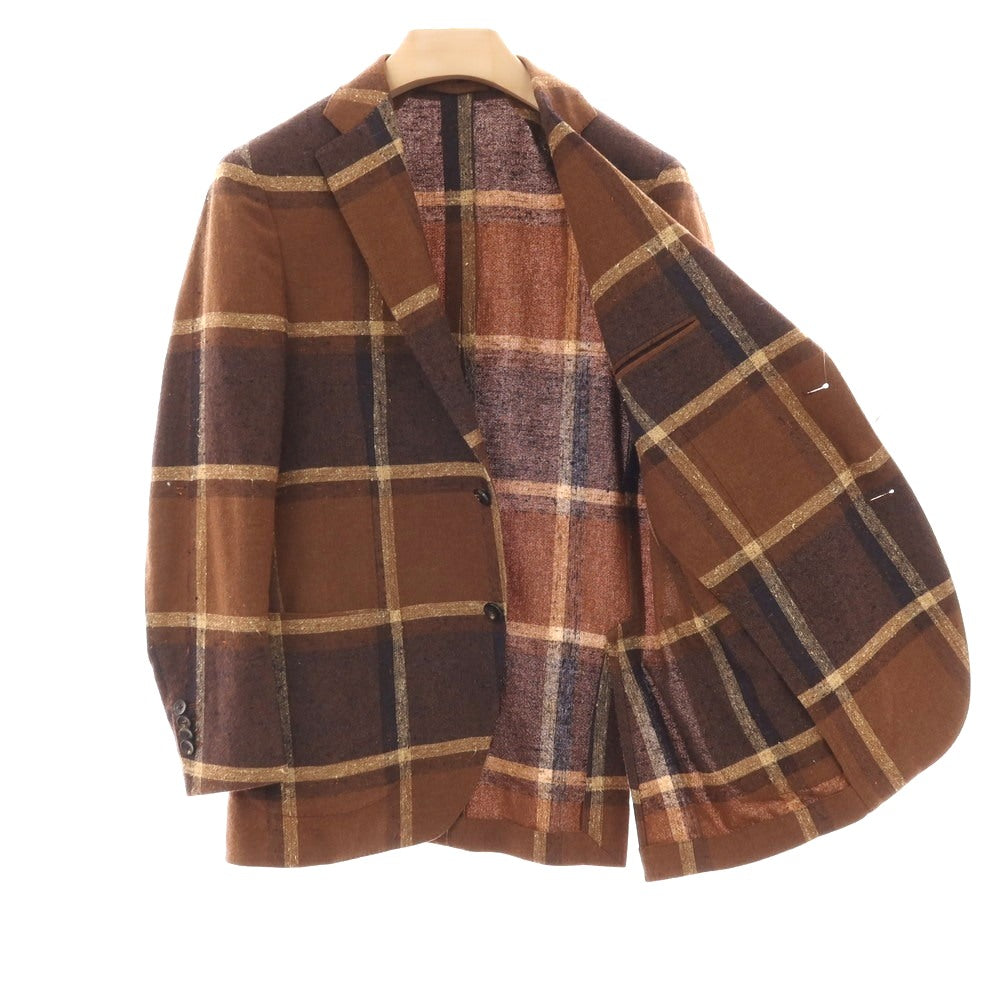 【中古】ラルディーニ LARDINI ウールナイロンレーヨンシルク チェック 3B テーラードジャケット ブラウンxネイビー【サイズ46】【 状態ランクB 】【 メンズ 】