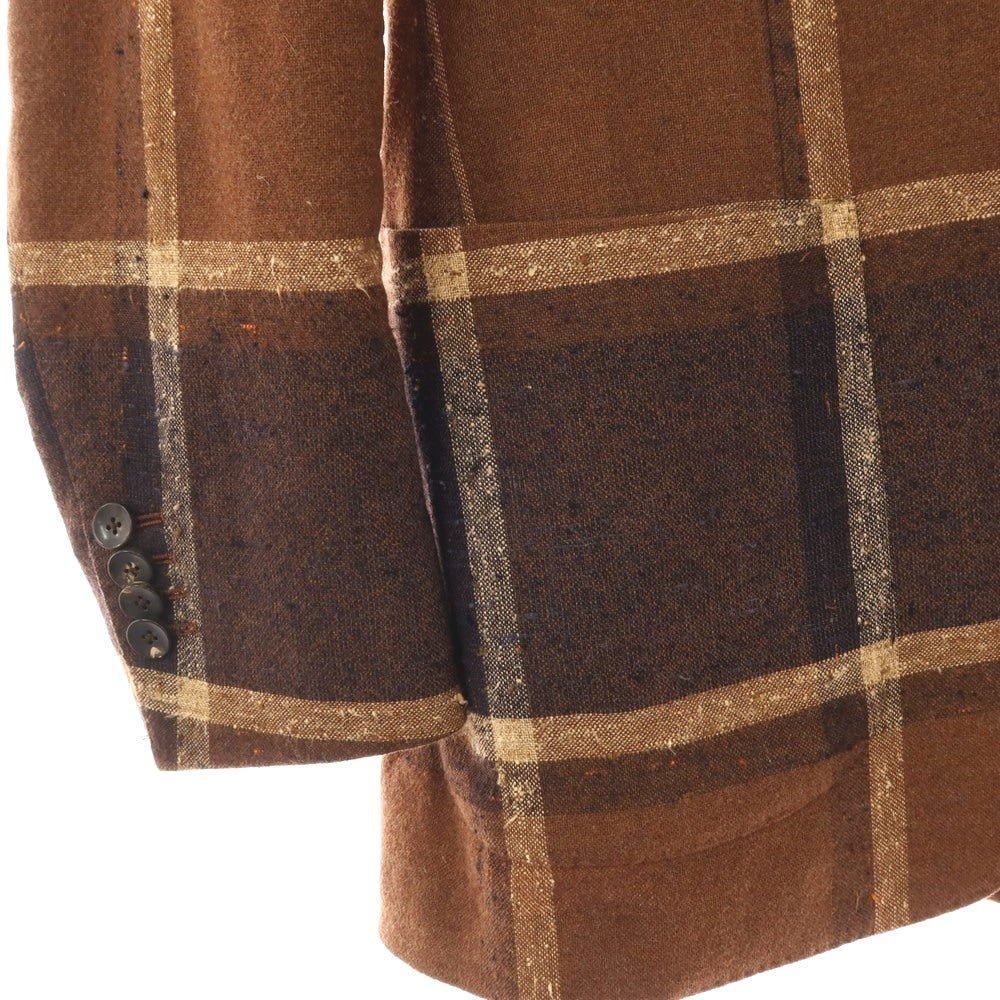 【中古】ラルディーニ LARDINI ウールナイロンレーヨンシルク チェック 3B テーラードジャケット ブラウンxネイビー【サイズ46】【 状態ランクB 】【 メンズ 】