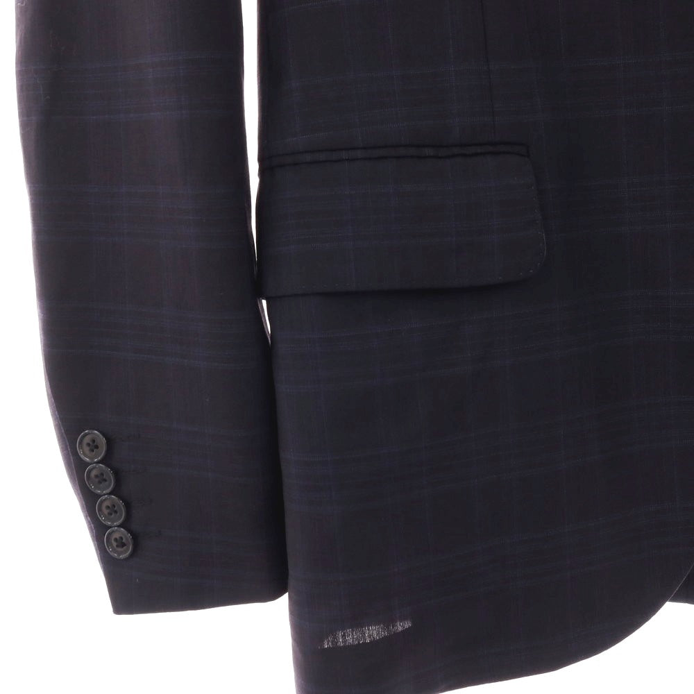 【中古】ラルディーニ LARDINI ウール チェック 3つボタンスーツ ダークネイビーxネイビー【サイズ46】【 状態ランクD 】【 メンズ 】