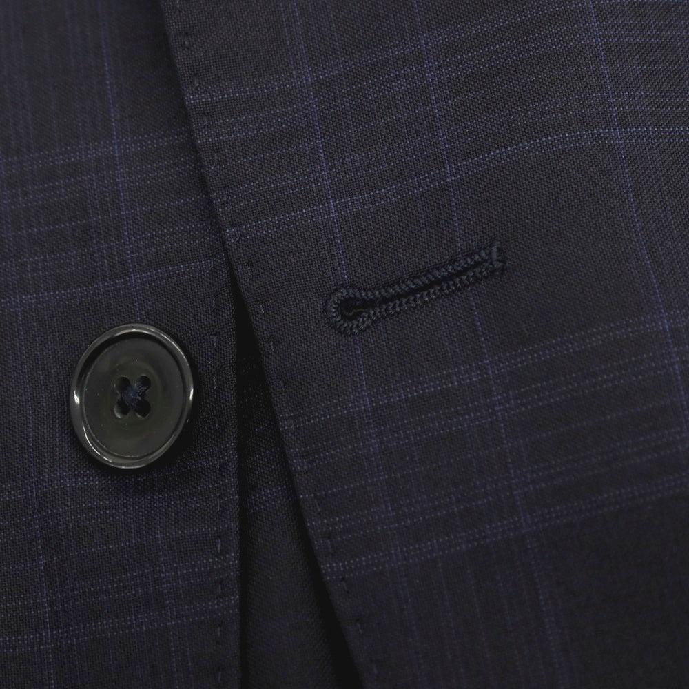 【中古】ラルディーニ LARDINI ウール チェック 3つボタンスーツ ダークネイビーxネイビー【サイズ46】【 状態ランクD 】【 メンズ 】