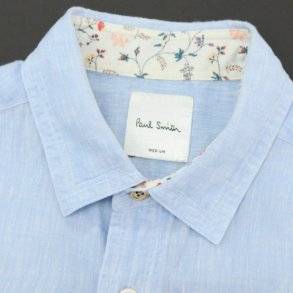 【SALE30%OFF/返品不可】【中古】ポールスミス Paul Smith リネン ショートカラー 半袖シャツ ライトブルー【 サイズM 】【 状態ランクC 】【 メンズ 】