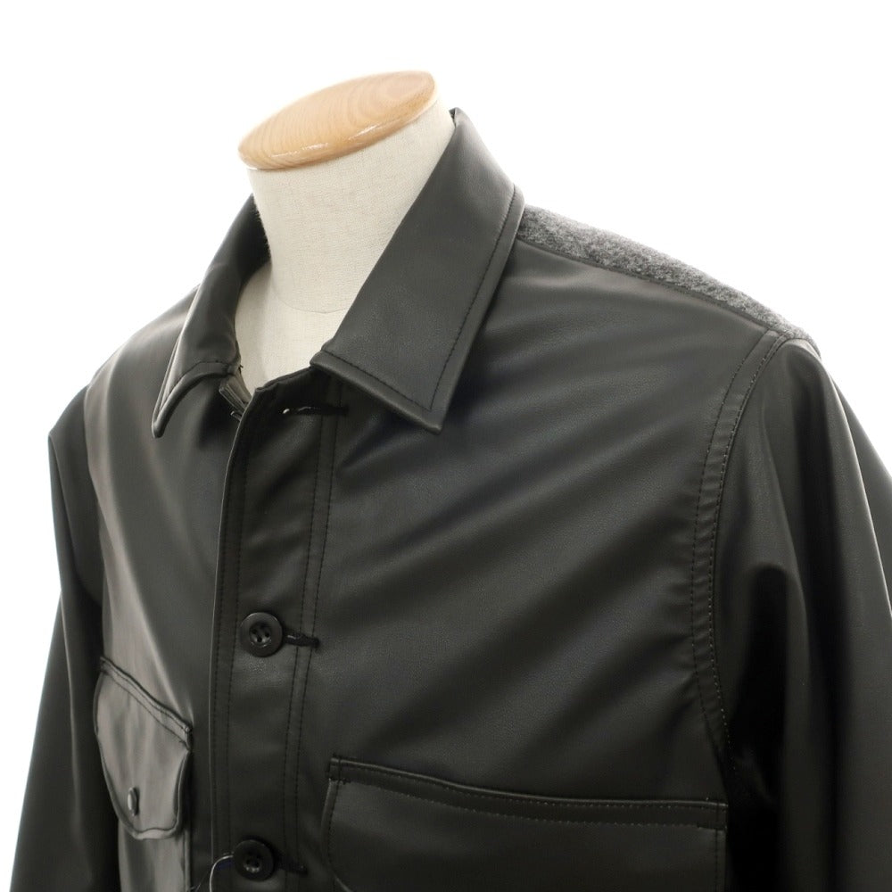 【中古】ジュンヤワタナベ マン JUNYA WATANABE MAN × FILSON 2025年秋冬 フェイクレザー×ウール モッサーチェック 切替 ジャケット ブルゾン ブラック【サイズS】【 状態ランクA 】【 メンズ 】