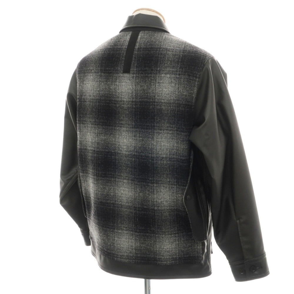 【中古】ジュンヤワタナベ マン JUNYA WATANABE MAN × FILSON 2025年秋冬 フェイクレザー×ウール モッサーチェック 切替 ジャケット ブルゾン ブラック【サイズS】【 状態ランクA 】【 メンズ 】