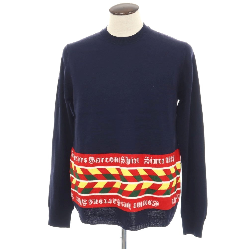 【中古】コムデギャルソンシャツ COMME des GARCONS SHIRT 2025年秋冬 アクリルウールナイロン クルーネック プルオーバーニット ネイビーxマルチカラー【サイズL】【 状態ランクA 】【 メンズ 】
