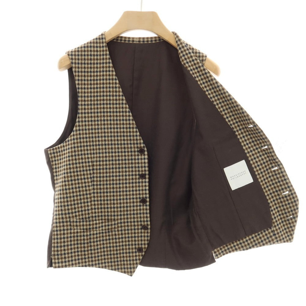 【中古】マッキントッシュフィロソフィー MACKINTOSH PHILOSOPHY ポリエステルアクリルウール チェック カジュアル系ジレ ベスト ベージュxブラウン【サイズ40】【 状態ランクB 】【 メンズ 】