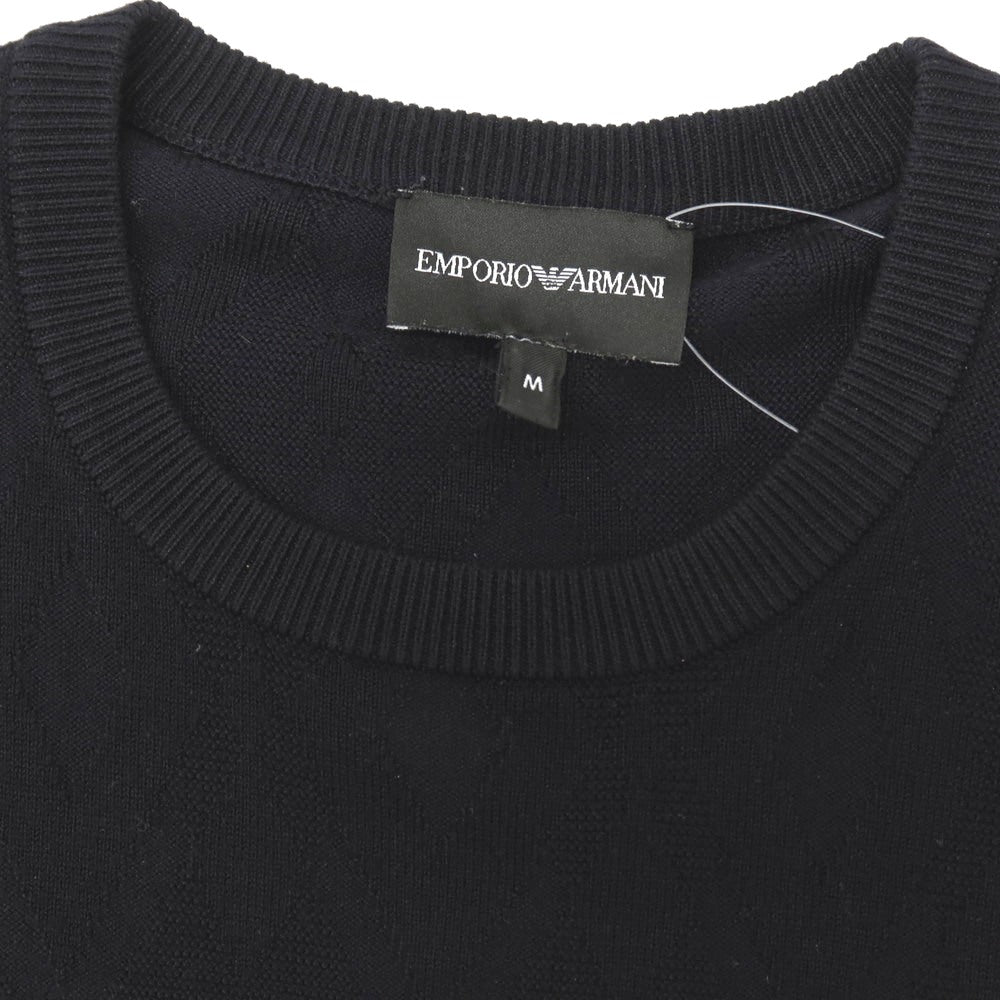 【SALE30%OFF/返品不可】【中古】エンポリオ アルマーニ EMPORIO ARMANI レーヨンナイロン ダイヤ柄 ジャカード クルーネック プルオーバーニット ブラック【 サイズM 】【 状態ランクB 】【 メンズ 】