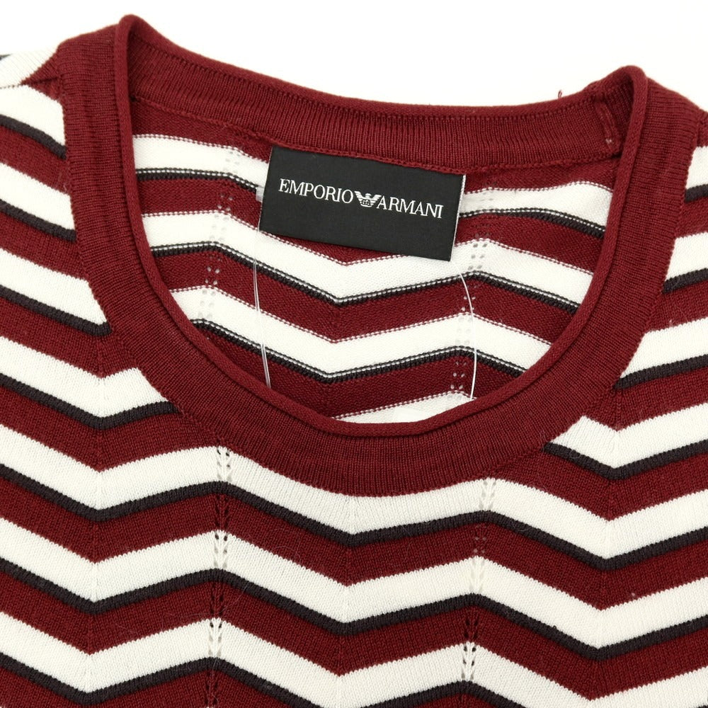 【SALE30%OFF/返品不可】【中古】エンポリオ アルマーニ EMPORIO ARMANI レーヨンナイロン シェブロンストライプ プルオーバーニット バーガンディxホワイト【 サイズM 】【 状態ランクB 】【 メンズ 】