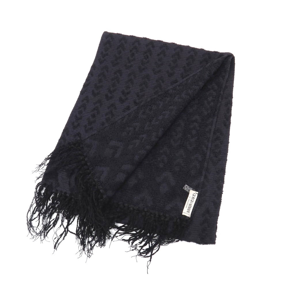 【中古】ジョルジオアルマーニ GIORGIO ARMANI レーヨンシルク ジャカード ストール ダークネイビーxブラック【 状態ランクB 】【 メンズ 】