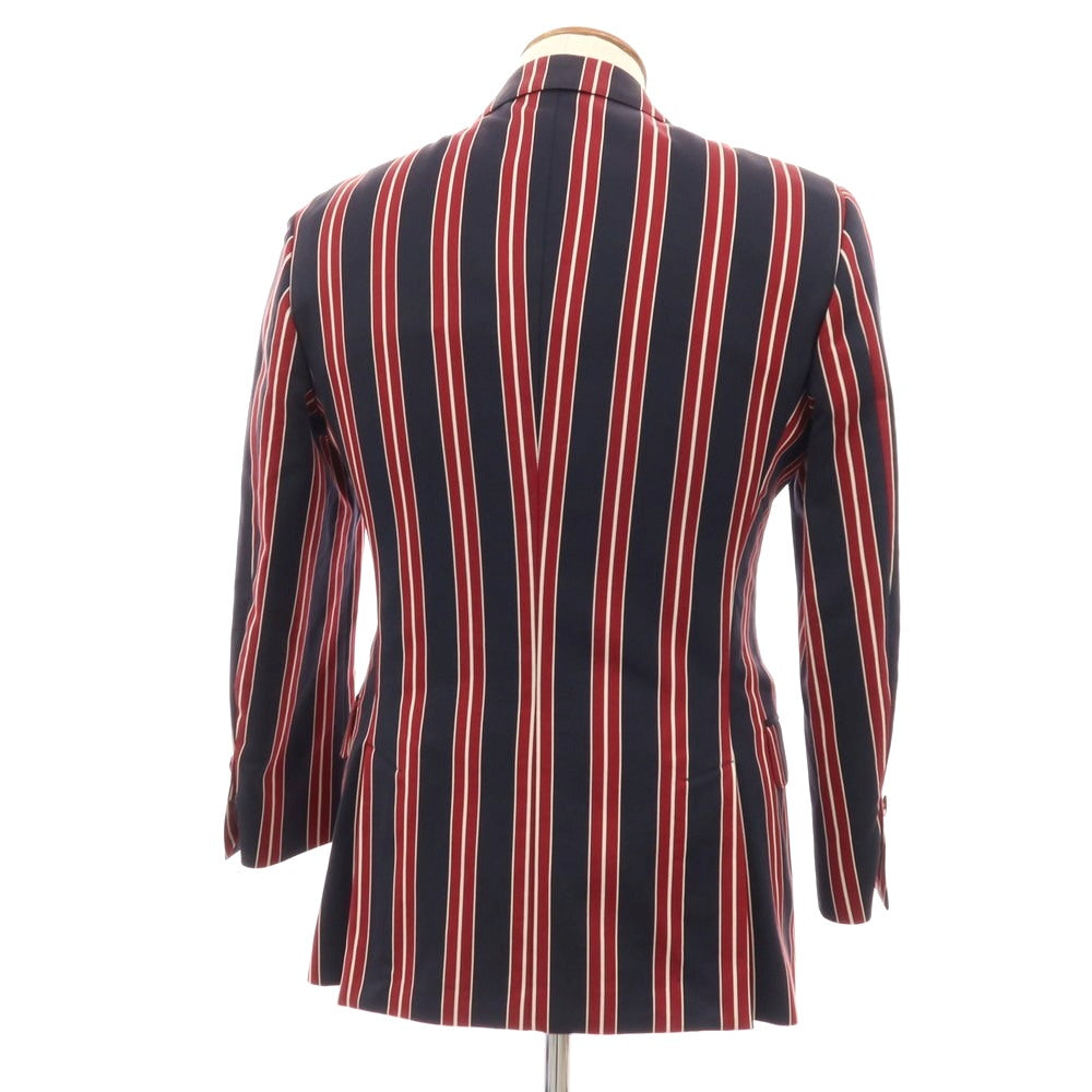 【中古】エトロ ETRO コットン ストライプ 2B カジュアルジャケット ダークネイビーxレッド【サイズ46】【 状態ランクD 】【 メンズ 】