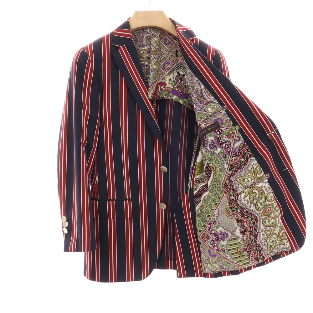 【中古】エトロ ETRO コットン ストライプ 2B カジュアルジャケット ダークネイビーxレッド【サイズ46】【 状態ランクD 】【 メンズ 】