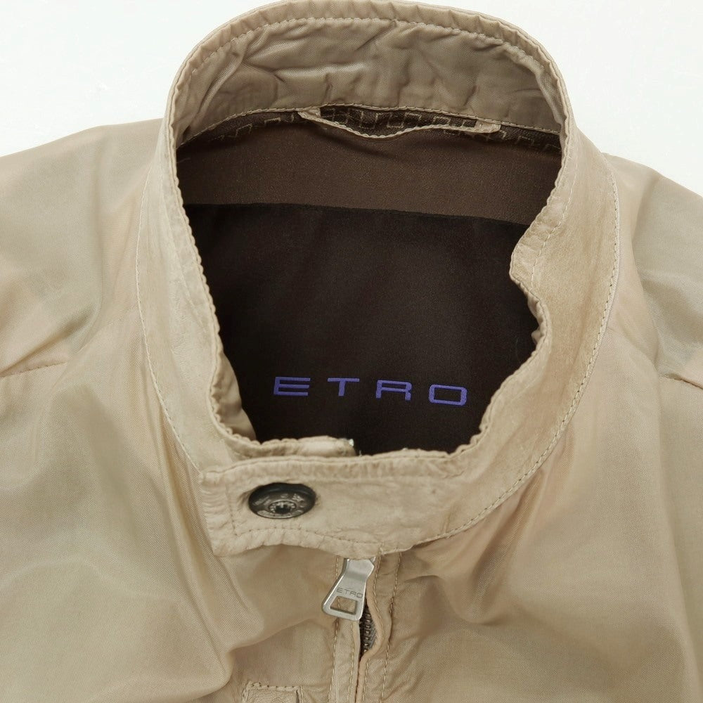 【中古】エトロ ETRO ナイロン×カンガルーレザー シングルライダースジャケット ブルゾン ベージュ系【サイズXS】【 状態ランクD 】【 メンズ 】