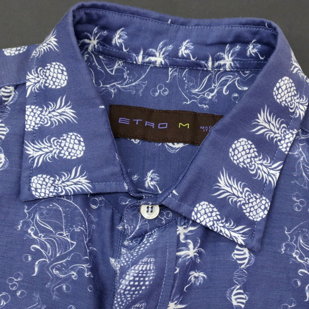 【中古】エトロ ETRO コットンシルク セミワイドカラー カジュアルシャツ ネイビーxホワイト【サイズM】【 状態ランクC 】【 メンズ 】