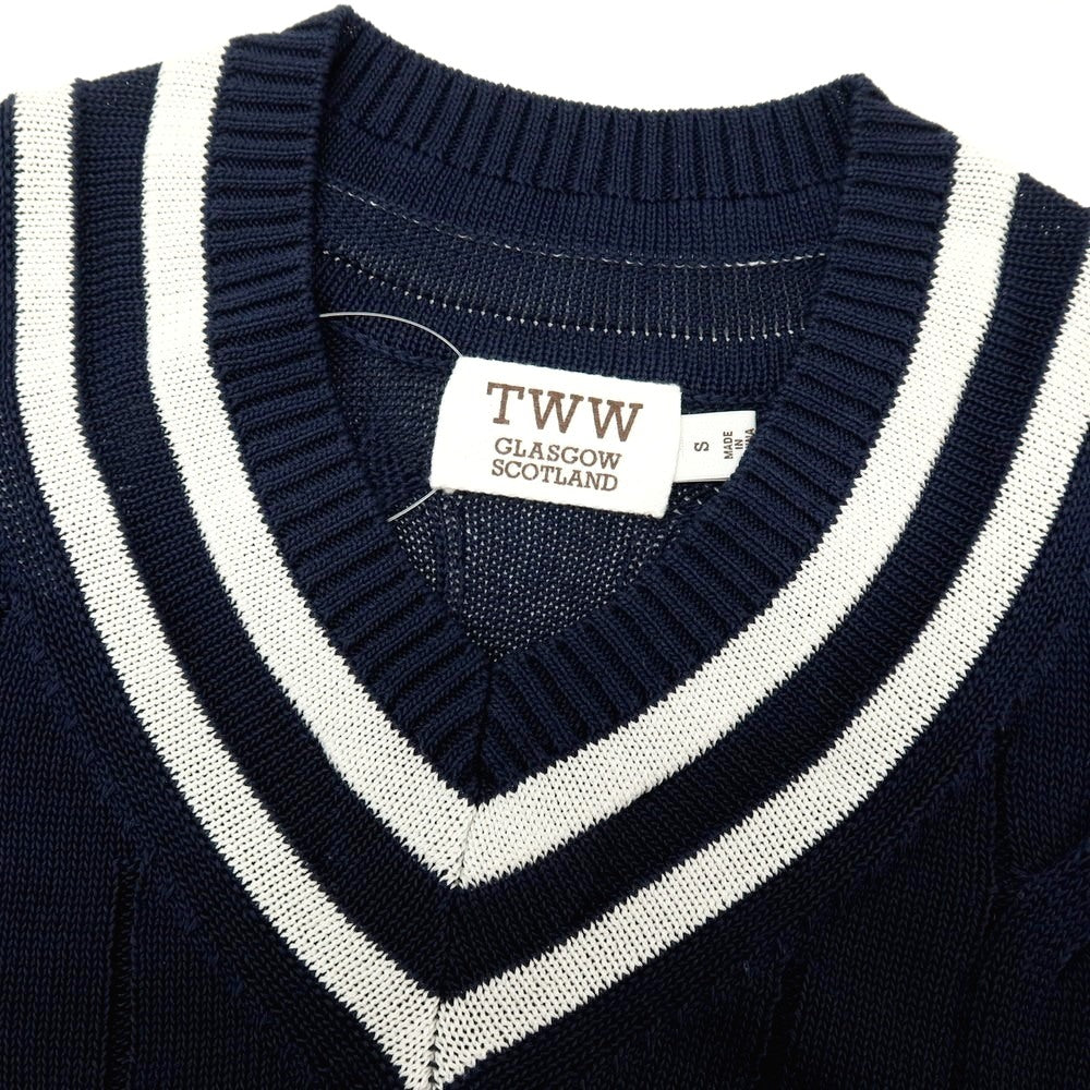 【SALE30%OFF/返品不可】【中古】トラディショナルウェザーウェア Traditional Weatherwear コットン ケーブル編み Vネック プルオーバーニット ネイビーxホワイト【 サイズS 】【 状態ランクA 】【 メンズ 】