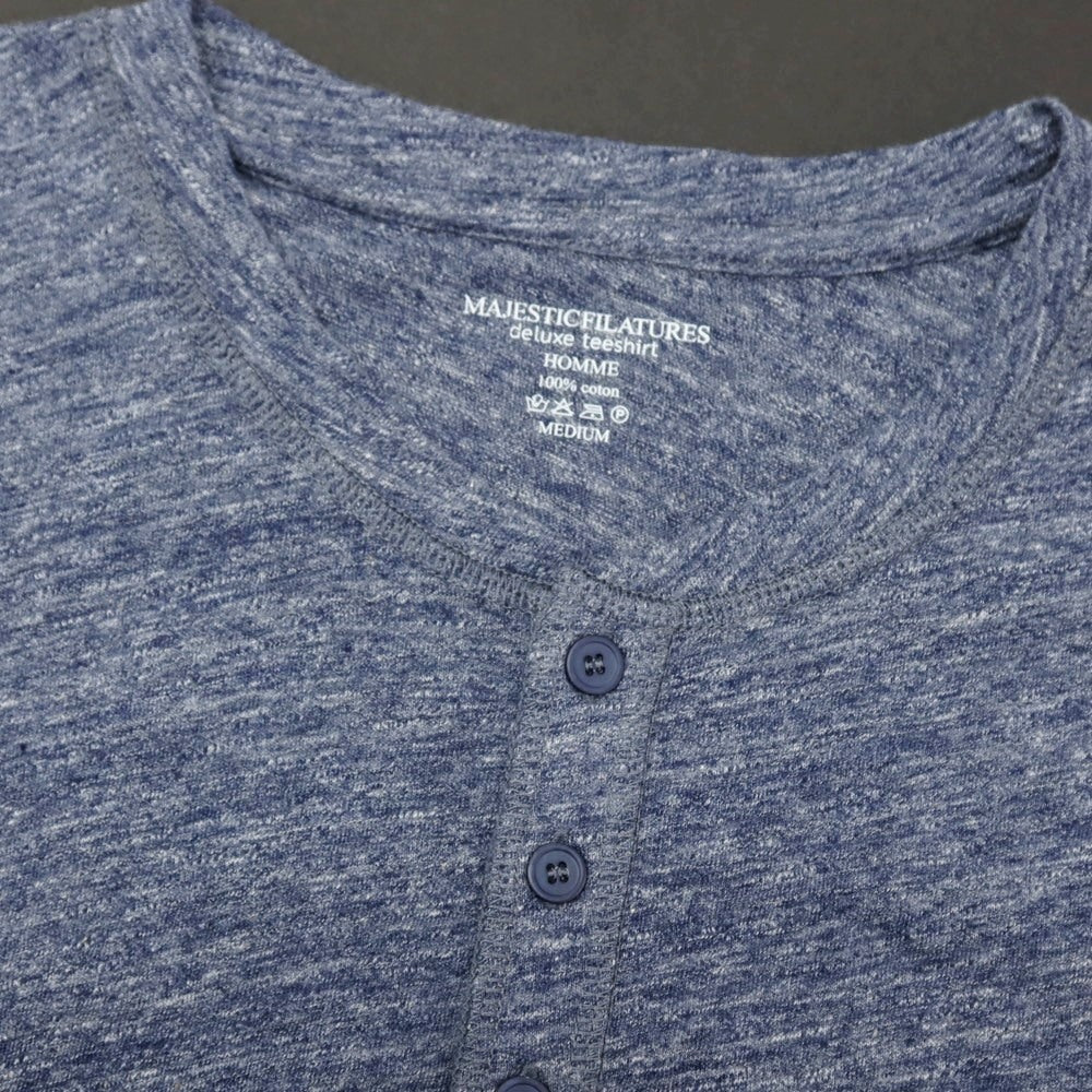 【SALE30%OFF/返品不可】【中古】マジェスティック フィラチュール オム MAJESTIC FILATURES HOMME コットン ヘンリーネック 半袖Tシャツ メランジネイビー【 サイズM 】【 状態ランクB 】【 メンズ 】