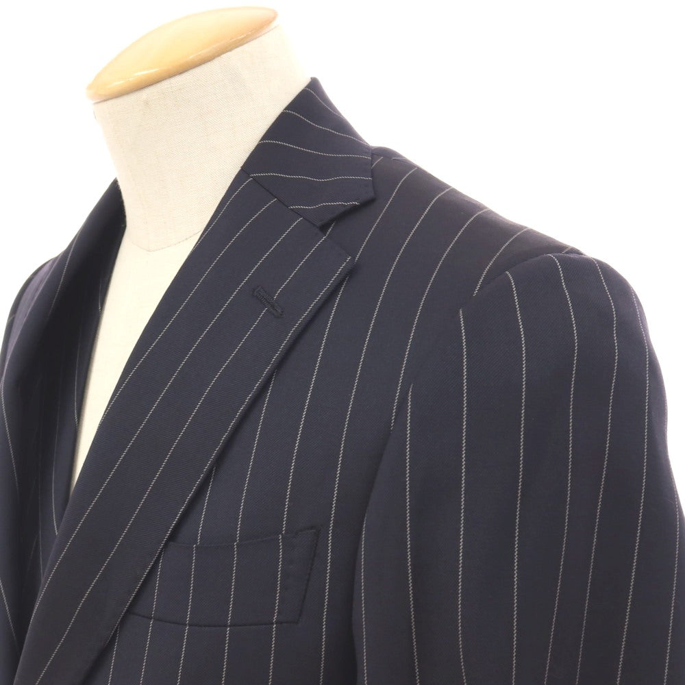 【中古】テーラーフィールズ tailorfields スリーピース ウール ストライプ 2つボタンスーツ ダークネイビーxホワイト【サイズ上38/下79/ジレ44】【 状態ランクB 】【 メンズ 】