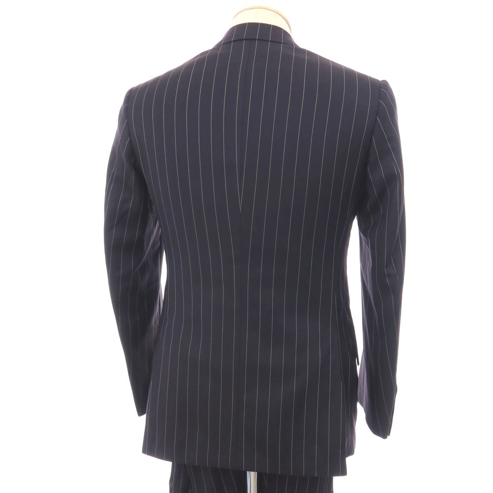 【中古】テーラーフィールズ tailorfields スリーピース ウール ストライプ 2つボタンスーツ ダークネイビーxホワイト【サイズ上38/下79/ジレ44】【 状態ランクB 】【 メンズ 】