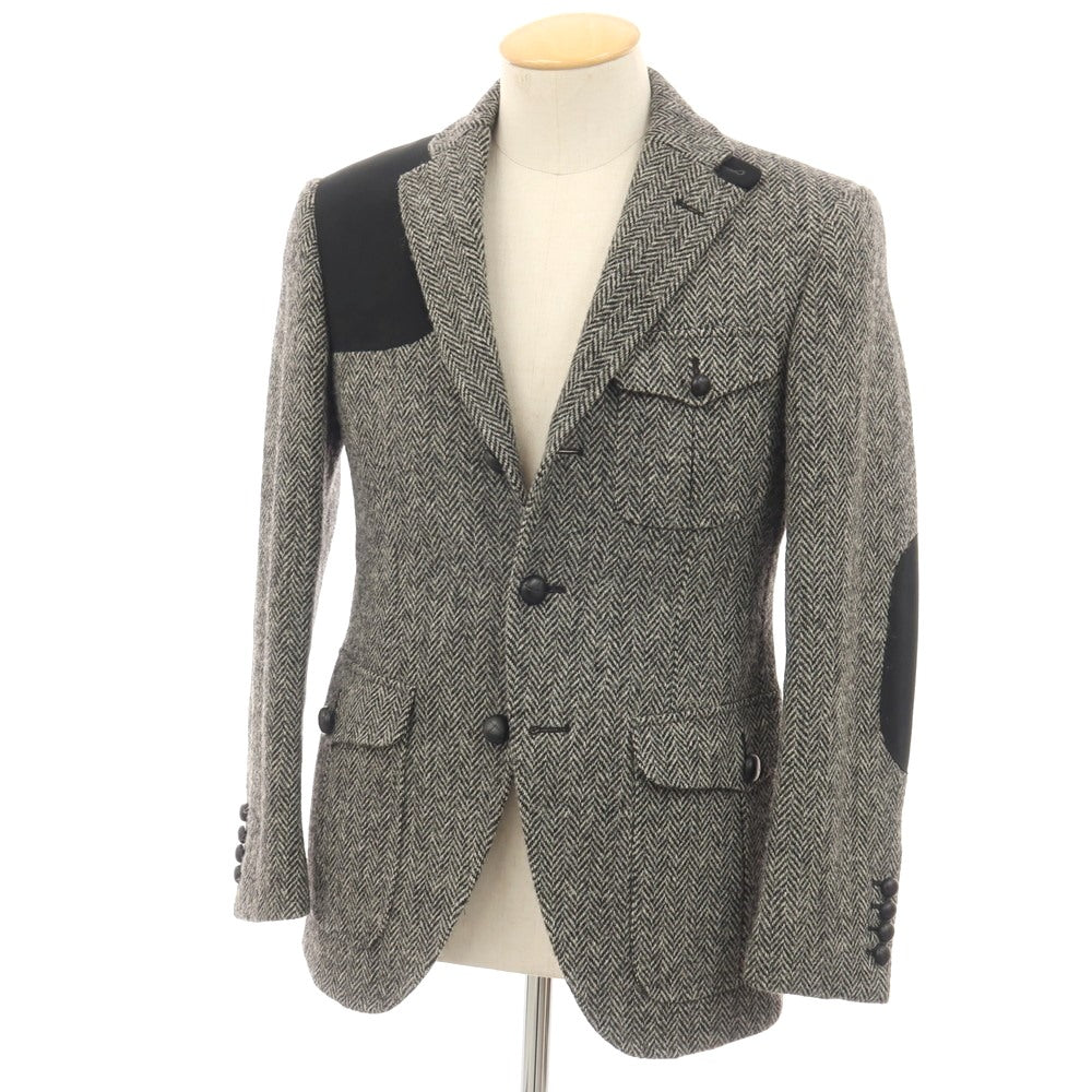 【中古】アザブテーラー azabu tailor ウール ハリスツイード ヘリンボーン 3B カジュアルジャケット ブラックxホワイト【サイズ42】【 状態ランクA 】【 メンズ 】