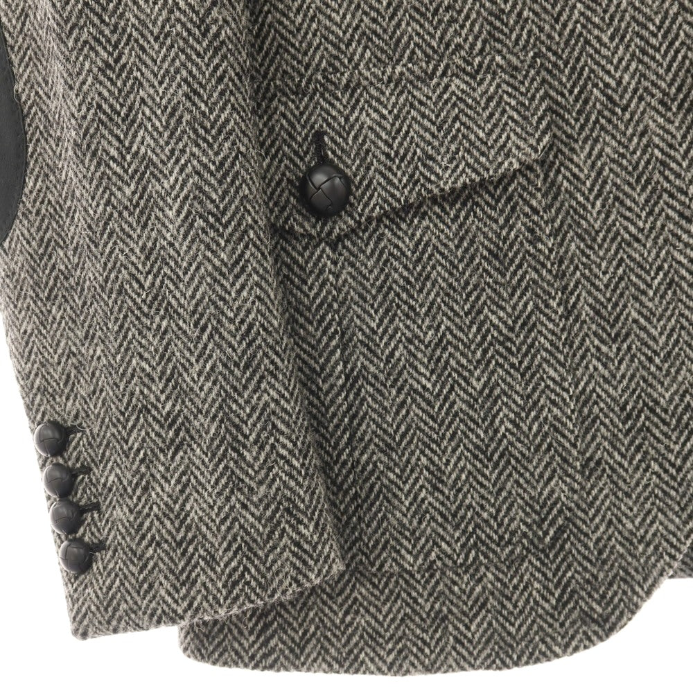【中古】アザブテーラー azabu tailor ウール ハリスツイード ヘリンボーン 3B カジュアルジャケット ブラックxホワイト【サイズ42】【 状態ランクA 】【 メンズ 】