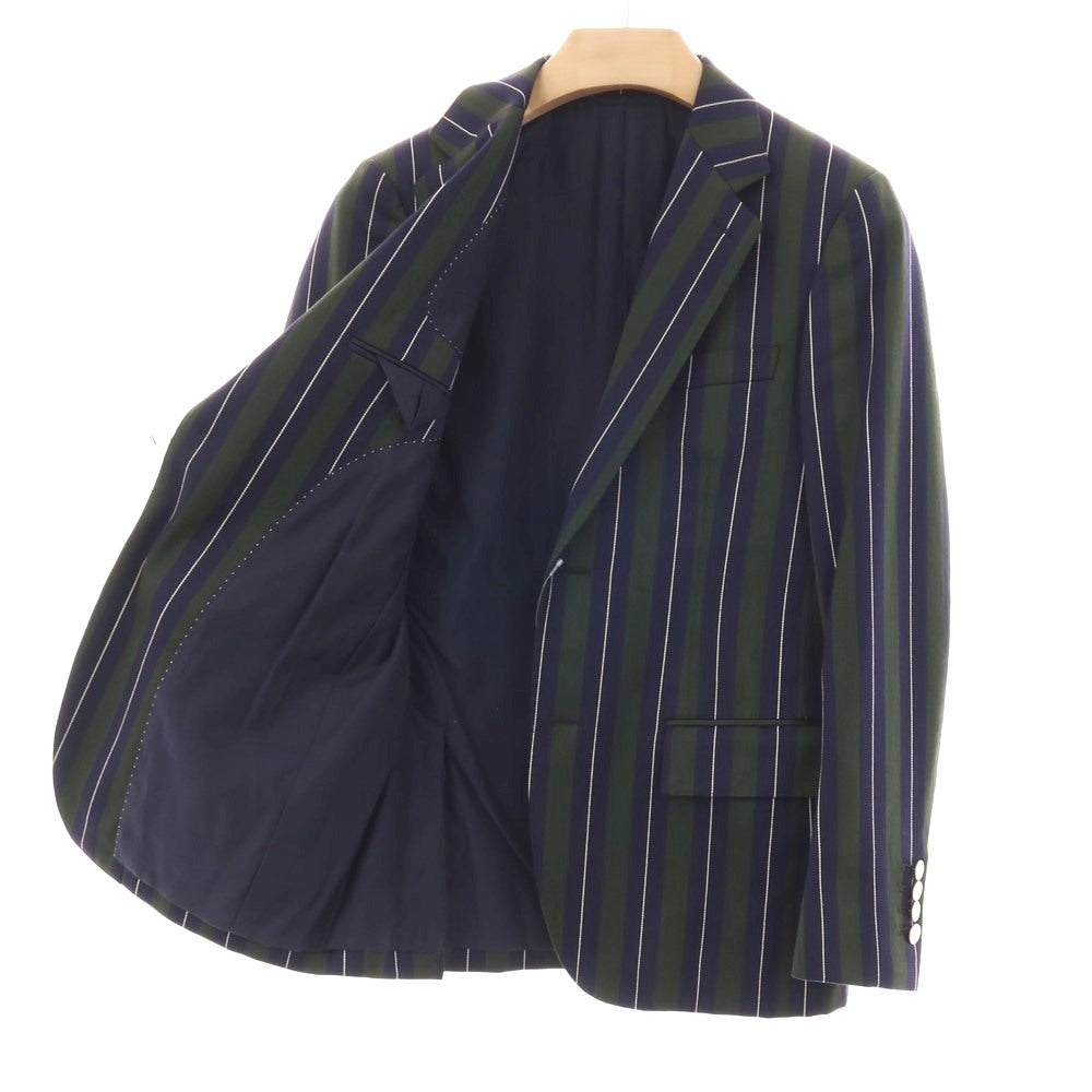 【SALE30%OFF/返品不可】【中古】ビューティアンドユースユナイテッドアローズ BEAUTY&YOUTH UNITED ARROWS TRADITIONAL UNIFORM ウールコットン ストライプ 2B テーラードジャケット ネイビーxグリーン【 サイズ36 】【 状態ランクB 】【 メンズ 】