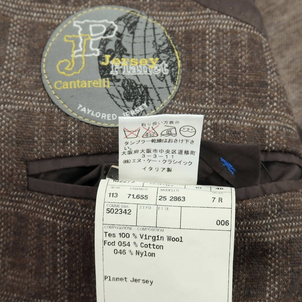 【中古】カンタレリ Cantarelli ウール プラネットジャージー チェック 3B カジュアルジャケット ブラウンxホワイト【サイズ46】【 状態ランクB 】【 メンズ 】