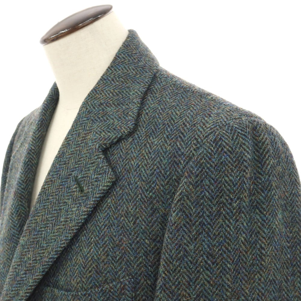 【中古】チェーザレ アットリーニ Cesare Attolini ウール ツイード ヘリンボーン チェスターフィールドコート グリーン【サイズ52】【 状態ランクA 】【 メンズ 】