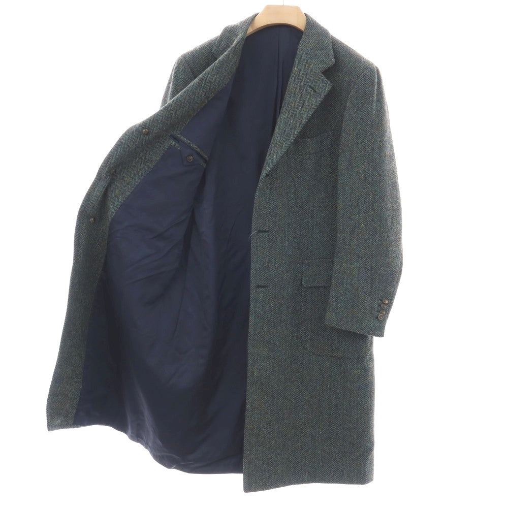 【中古】チェーザレ アットリーニ Cesare Attolini ウール ツイード ヘリンボーン チェスターフィールドコート グリーン【サイズ52】【 状態ランクA 】【 メンズ 】