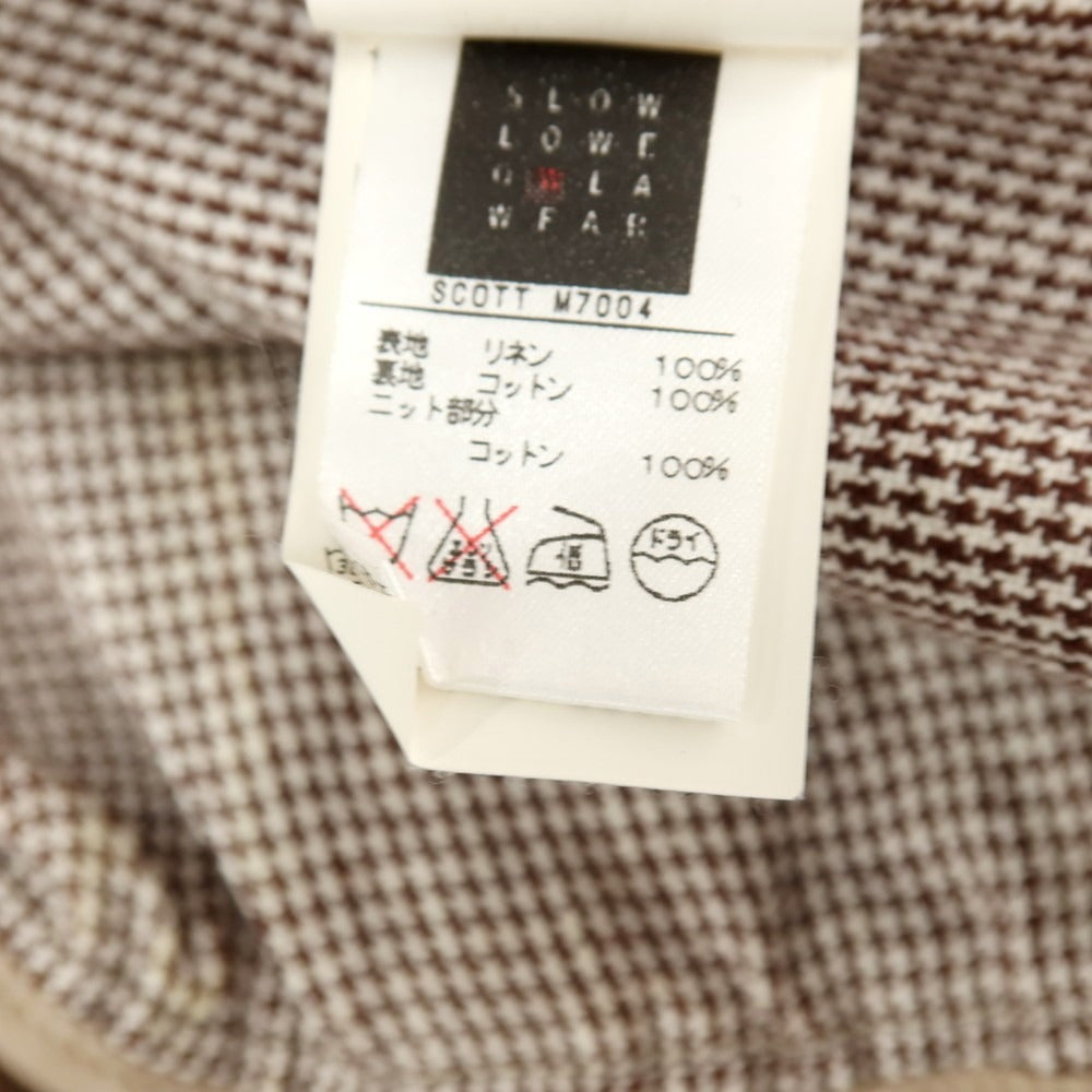 【中古】モンテドーロ Montedoro リネン ハウンドトゥース ジップアップ スイングトップ ブラウンxホワイト【サイズ50】【 状態ランクC 】【 メンズ 】