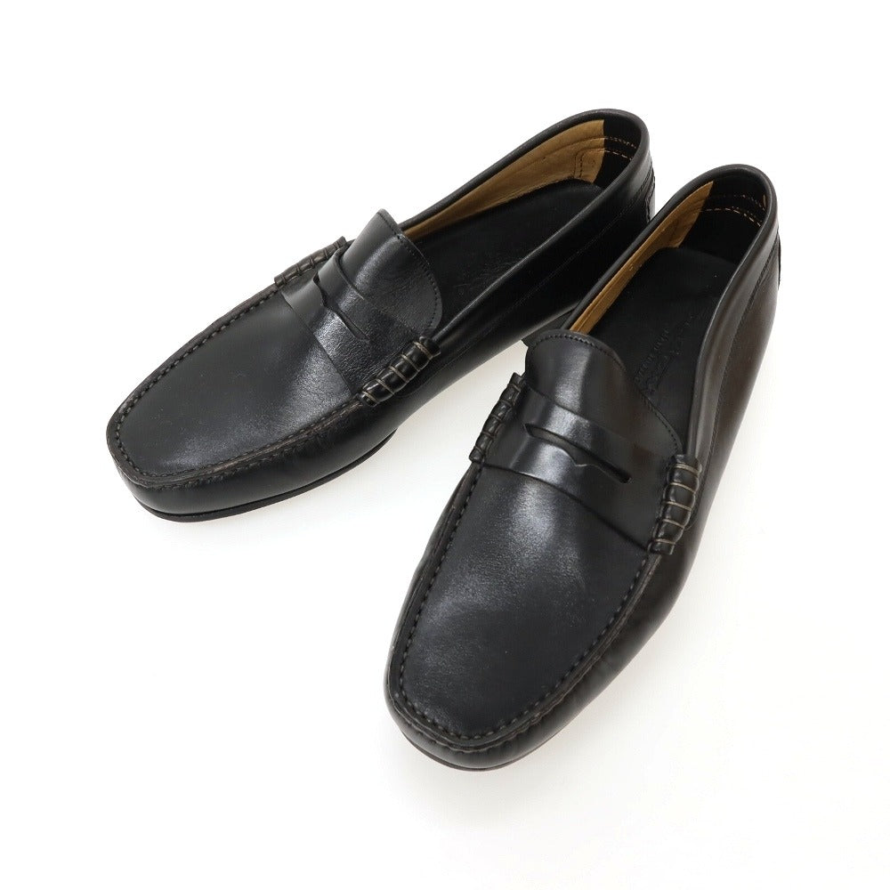 中古】【未使用】サントーニ Santoni デニム系 ローファー ブラック