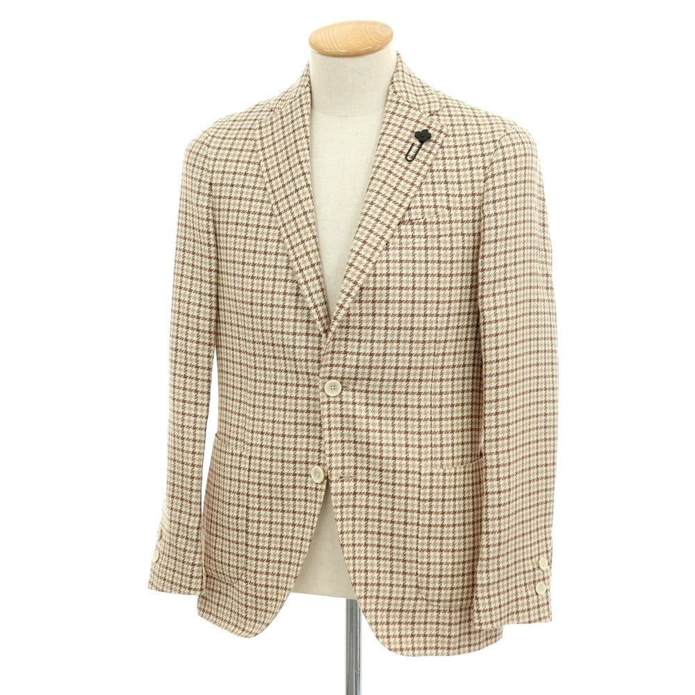 【中古】ラルディーニ LARDINI コットンリネン チェック 3B テーラードジャケット ベージュxブラウン【サイズ44】【 状態ランクB 】【 メンズ 】