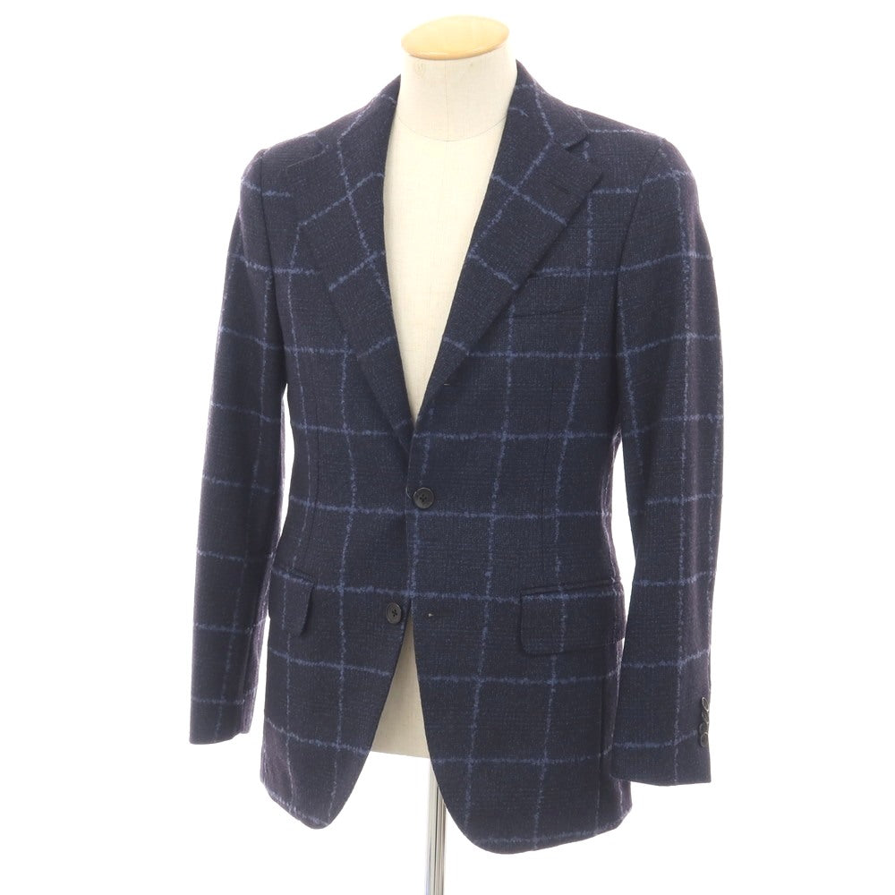 【中古】ベルベスト Belvest ウール チェック 3B テーラードジャケット ネイビーxライトブルー【サイズ44】【 状態ランクC 】【 メンズ 】