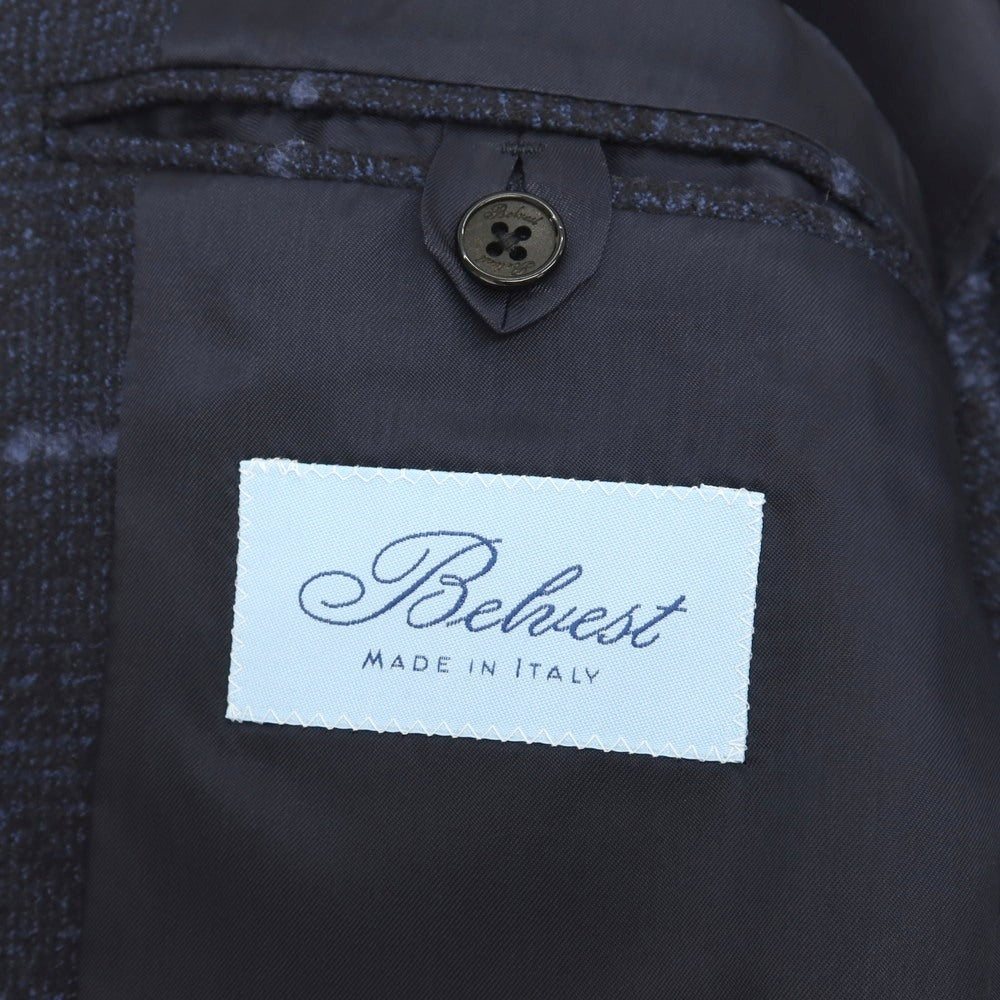 【中古】ベルベスト Belvest ウール チェック 3B テーラードジャケット ネイビーxライトブルー【サイズ44】【 状態ランクC 】【 メンズ 】
