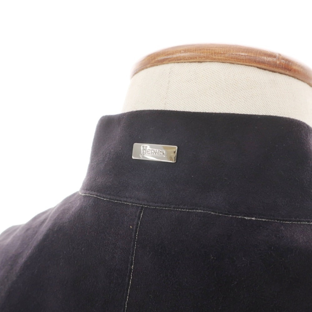 【中古】ヘルノ Herno ゴート スエード 山羊革 ボンディング加工 ダブルジップ レザーブルゾン ネイビー【サイズ46】【 状態ランクC 】【 メンズ 】