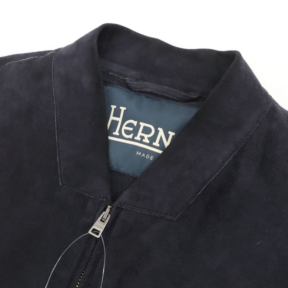 【中古】ヘルノ Herno ゴート スエード 山羊革 ボンディング加工 ダブルジップ レザーブルゾン ネイビー【サイズ46】【 状態ランクC 】【 メンズ 】