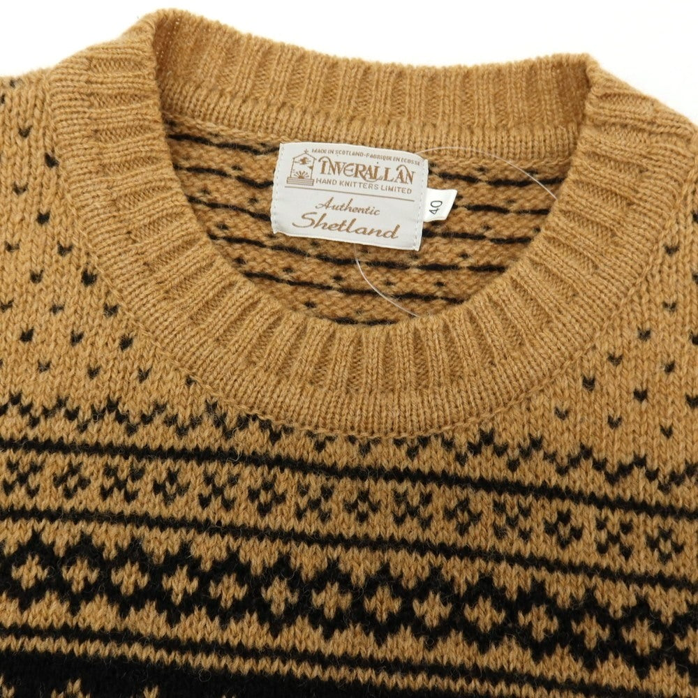 【中古】インバーアラン INVERALLAN ウール クルーネック プルオーバーニット ベージュxブラック【サイズ40】【 状態ランクB 】【 メンズ 】