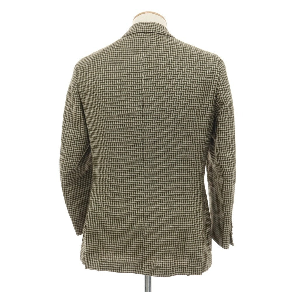 【中古】ラルディーニ LARDINI ウールリネン ハウンドトゥース 3B テーラードジャケット オリーブ系【サイズ44】【 状態ランクC 】【 メンズ 】