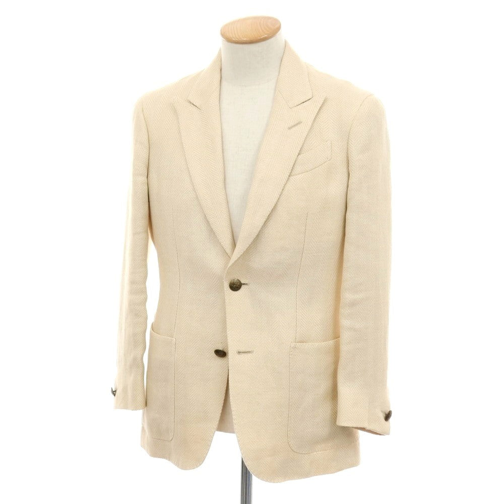 【中古】エルネスト ernesto GFB リネンコットン ヘリンボーン 2B テーラードジャケット アイボリー【サイズ44】【メンズ】 中古】エルネスト ernesto GFB リネンコットン ヘリンボーン 2B