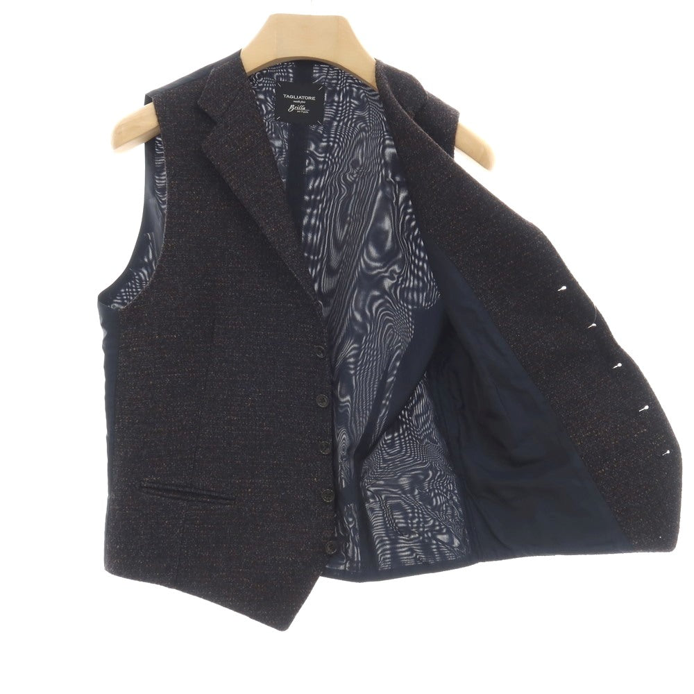 【中古】タリアトーレ TAGLIATORE Brilla per il gusto別注 ウールナイロンシルクリネン ドレス系ジレ ベスト ネイビーxブラウン【サイズ46/R】【 状態ランクB 】【 メンズ 】