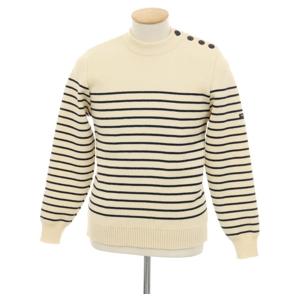 【中古】セントジェームス SAINT JAMES ウール ボーダー ビニック クルーネック プルオーバーニット アイボリーxブラック【サイズXS】【 状態ランクB 】【 メンズ 】