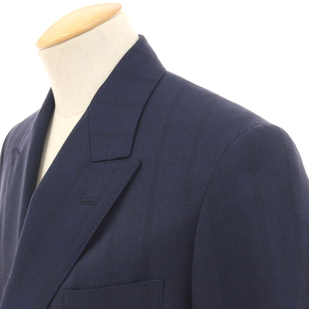 【中古】イセタンメンズ ISETAN MENS ENGLISH BLADE ウール ストライプ 6B ダブルスーツ ネイビー【サイズ表記なし(S位)】【 状態ランクB 】【 メンズ 】